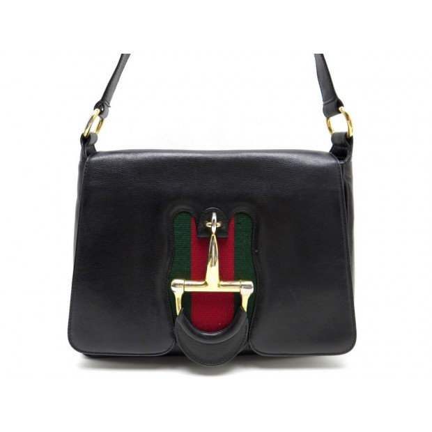 VINTAGE SAC A MAIN GUCCI MORS PORTE EPAULE EN CUIR NOIR HAND BAG PURSE 1690€