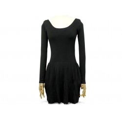 NEUF ROBE LOUIS VUITTON 34 XS MANCHE LONGUE PLISSEE LAINE SOIE NOIR DRESS 2800€