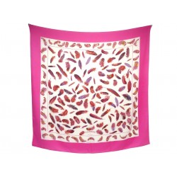 CHALE HERMES PLUMES HENRI DE LINARES EN CACHEMIRE ET SOIE ROSE 140CM SHAWL 1260€