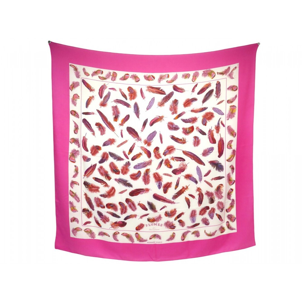 CHALE HERMES PLUMES HENRI DE LINARES EN CACHEMIRE ET SOIE ROSE 140CM SHAWL 1260€
