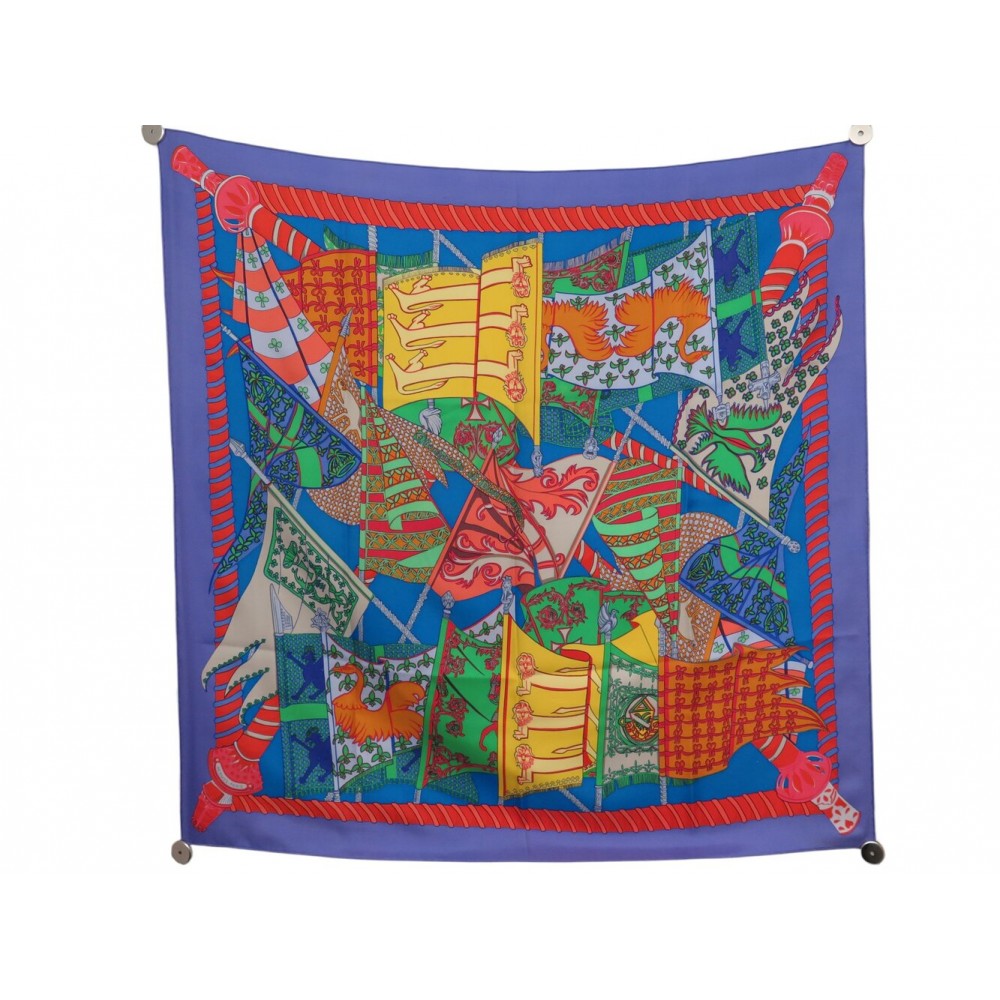 FOULARD HERMES ETENDARDS ET BANNIERES CARRE 90 CM SOIE VIOLET FAIVRE SCARF 530€