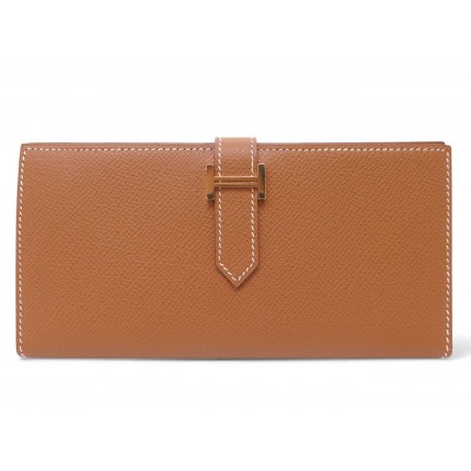 NEUF PORTEFEUILLE HERMES BEARN SOUFFLET EN CUIR EPSOM GOLD LEATHER WALLET 3200€