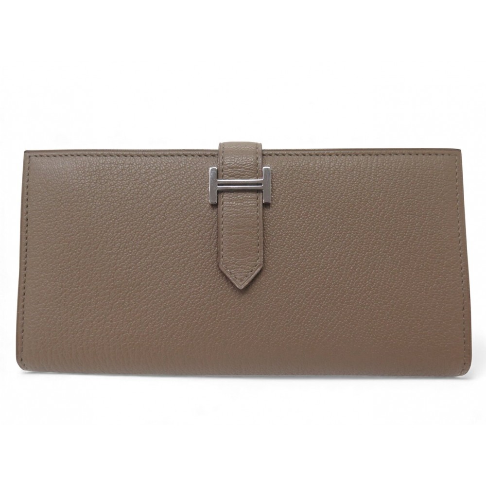 NEUF PORTEFEUILLE HERMES BEARN SOUFFLET CUIR EPSOM MARRON LEATHER WALLET 3200€