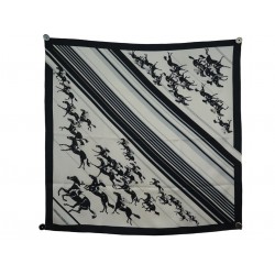 FOULARD HERMES LES COURSES GIRONIERE CARRE 90 EN SOIE BLEU BLANC SILK SCARF 530€