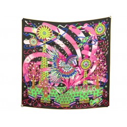 NEUF RARE FOULARD HERMES LA SOURCE DE PEGASE CARRE 90 CM SOIE NOIRE SILK SCARF