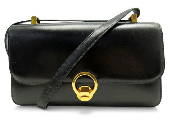  sac a main hermes ring 1978 en cuir box noir