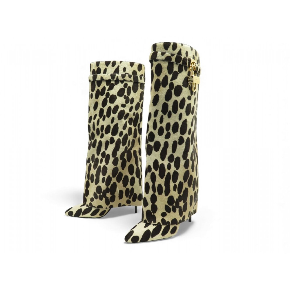 NEUF BOTTES A TALONS GIVENCHY SHARK EN POULAIN MOTIFS LEOPARD 40 BOOTS NEW 1950€