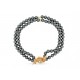 NEUF COLLIER DOUBLE RANGS PERLES HEMATITES NOIRES OR JAUNE 18K & DIAMANTS 0.67€