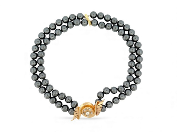collier double rangs perles hematites noires or
