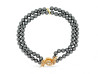 collier double rangs perles hematites noires or