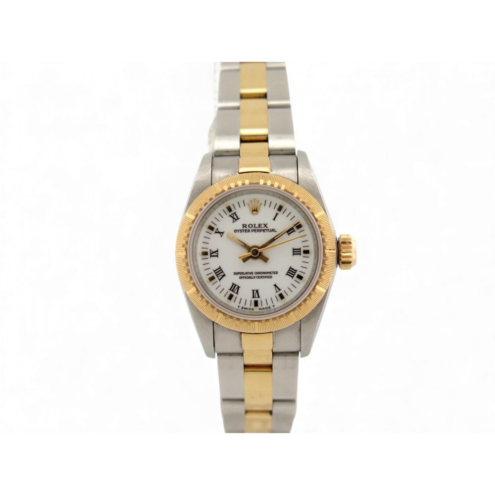 VINTAGE MONTRE ROLEX OYSTER PERPETUAL LADY 67243 24MM ACIER OR JAUNE AUTO WATCH