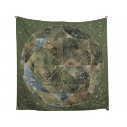 NEUF FOULARD HERMES FAUBOURG BY NIGHT B. EMERY EN SOIE KAKI CARRE 90 SCARF 530€