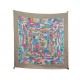 FOULARD HERMES CORRESPONDANCE CATHY LATHAM CARRE 90 SOIE TAUPE SILK SCARF 530€