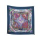 FOULARD HERMES TROPIQUES TOUTSY CARRE 90 CM EN SOIE BLEU MARINE SILK SCARF 530€