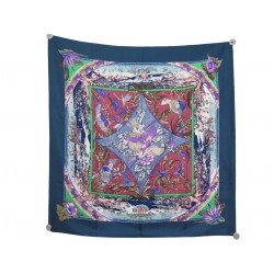FOULARD HERMES TROPIQUES TOUTSY CARRE 90 CM EN SOIE BLEU MARINE SILK SCARF 530€