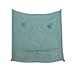 FOULARD HERMES L'ART D'ECRIRE EN MOUSSELINE DE SOIE CARRE 90 CM BLEU SCARF 530€
