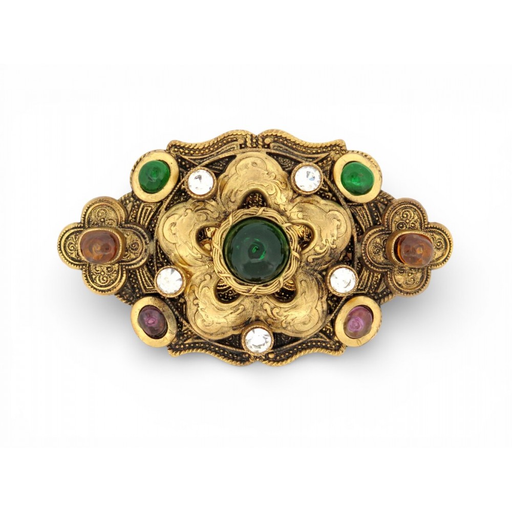 VINTAGE BROCHE CHANEL GRIPOIX 1984 PIERRES CABOCHON PATTE DE VERRE STRASS BROOCH