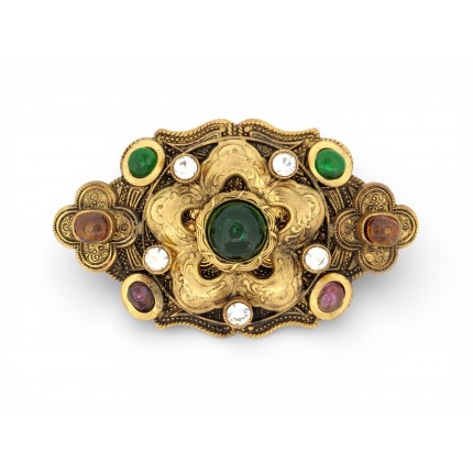 VINTAGE BROCHE CHANEL GRIPOIX 1984 PIERRES CABOCHON PATTE DE VERRE STRASS BROOCH