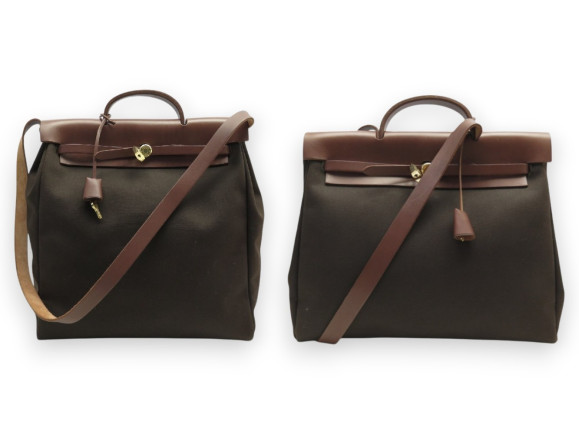 sac a main hermes herbag 38 avec 2 corps toile marron