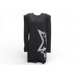 NEUF ROBE DE COCKTAIL BALMAIN AVEC ETOILES STRASS XL 46 NOIRE BLACK DRESS 2500€