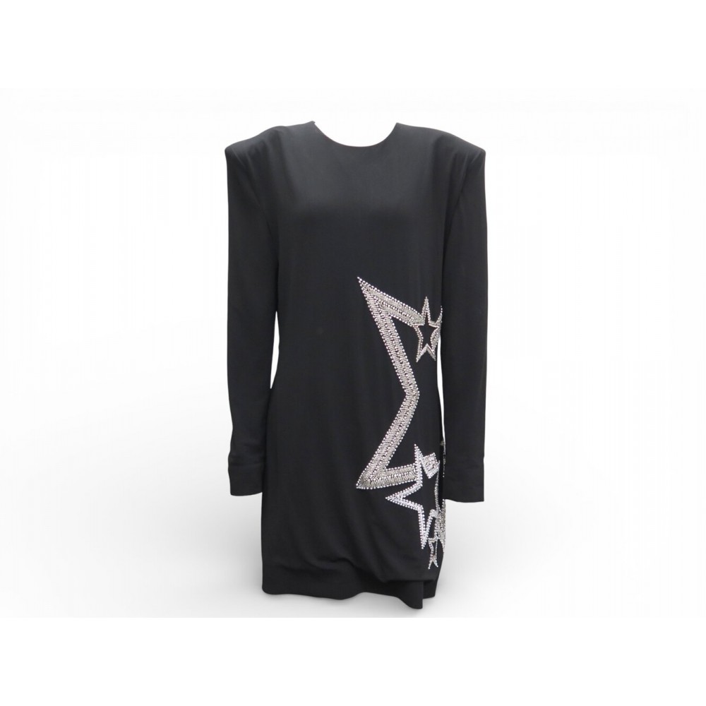 NEUF ROBE DE COCKTAIL BALMAIN AVEC ETOILES STRASS XL 46 NOIRE BLACK DRESS 2500€