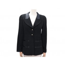 NEUF VESTE CHANEL CINTREE BOUTONS PERLE LOGO CC 38 M EN LAINE NOIRE JACKET 800€