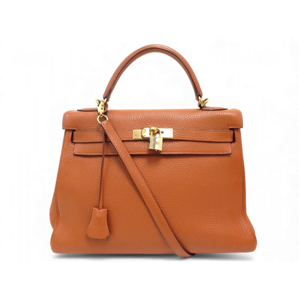 SAC A MAIN HERMES KELLY II 32 RETOURNE EN CUIR TOGO ORANGE 2005 BANDOULIERE BAG