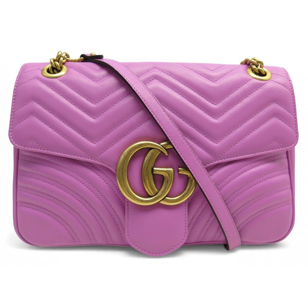 SAC A MAIN GUCCI GG MARMONT GM MATELASSE 443496 BANDOULIERE EN CUIR ROSE 2300€