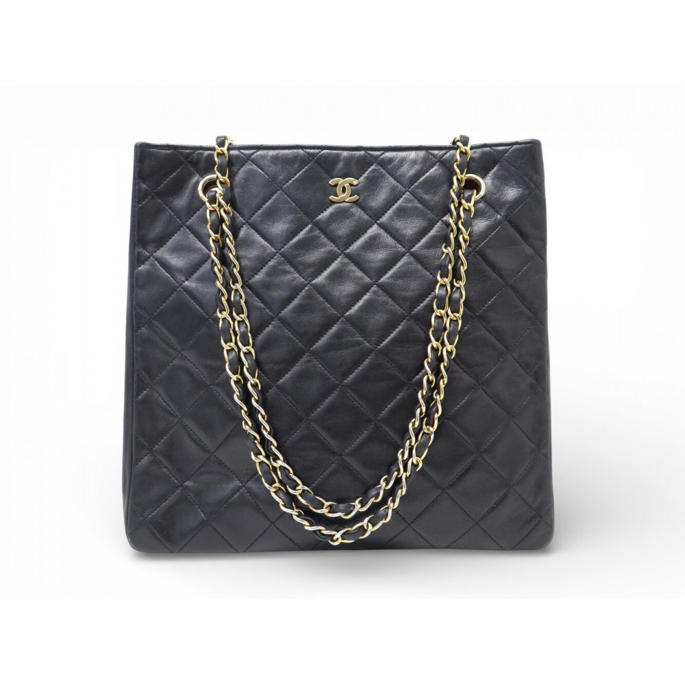 VINTAGE SAC A MAIN CHANEL CABAS SHOPPING EN CUIR MATELASSE NOIR HAND BAG 6500€