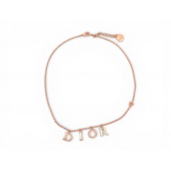 NEUF COLLIER DIOR CHARMS LETTERS N1308DVOCY12PU EN METAL DORE ROSE NECKLACE 580€