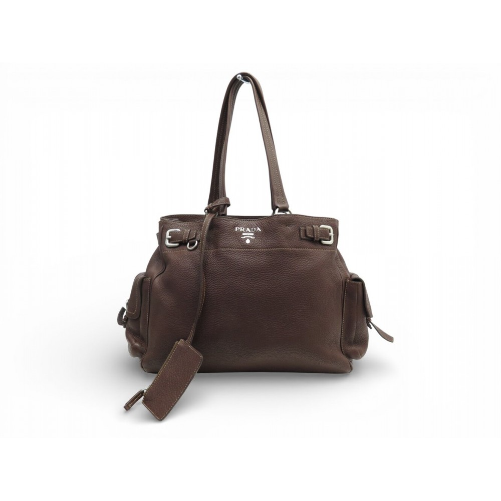 SAC A MAIN PRADA EN CUIR VITELLA DAINO GRAINE MARRON PORTE EPAULE HAND BAG 3500€