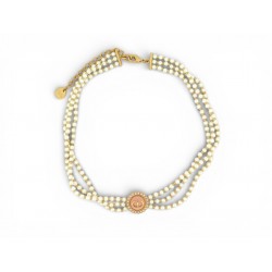 NEUF COLLIER DIOR CHOKER CD PERLES MULTIRANG 36CM RAS DU COU DORE NECKLACE 650€