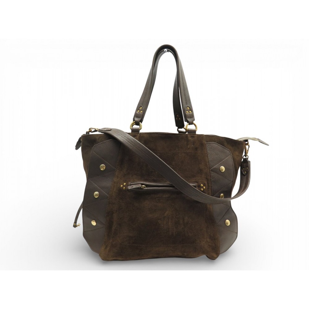 NEUF SAC A MAIN JEROME DREYFUSS ROGER CUIR & DAIM MARRON PORTE EPAULE BAG 790€