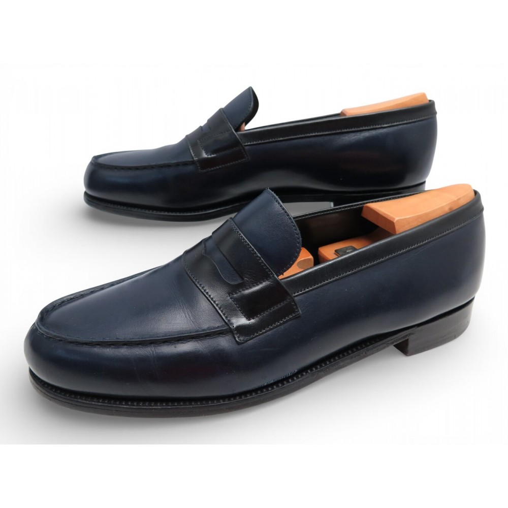 NEUF CHAUSSURES JM WESTON 180 MOCASSINS CUIR BLEU 8D 42 + EMBAUCHOIRS SHOES 895€