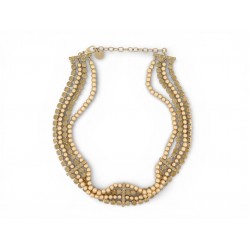 NEUF COLLIER DIOR CHOKER PERLES STRASS MULTIRANGS 38CM METAL DORE NECKLACE 650€