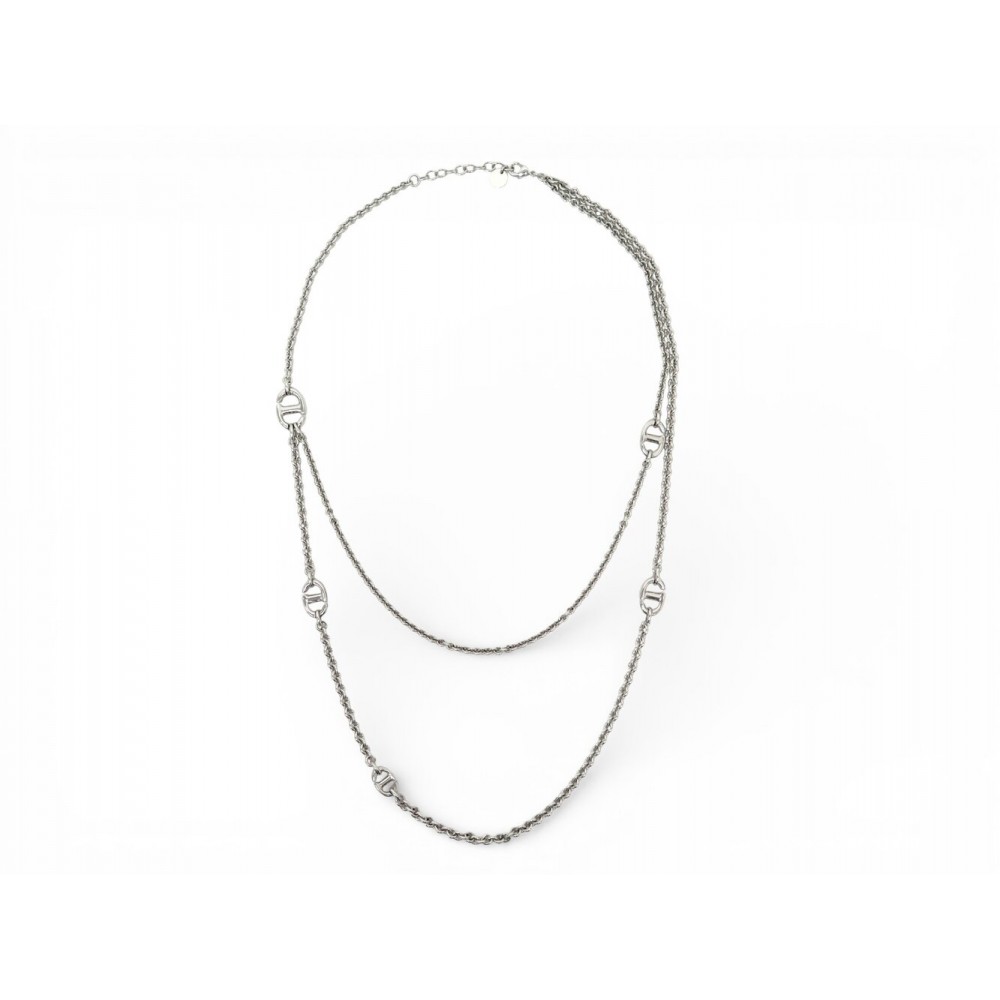 NEUF COLLIER DIOR SAUTOIR 30 MONTAIGNE LOGO CD 56CM METAL ARGENTE NECKLACE 870€