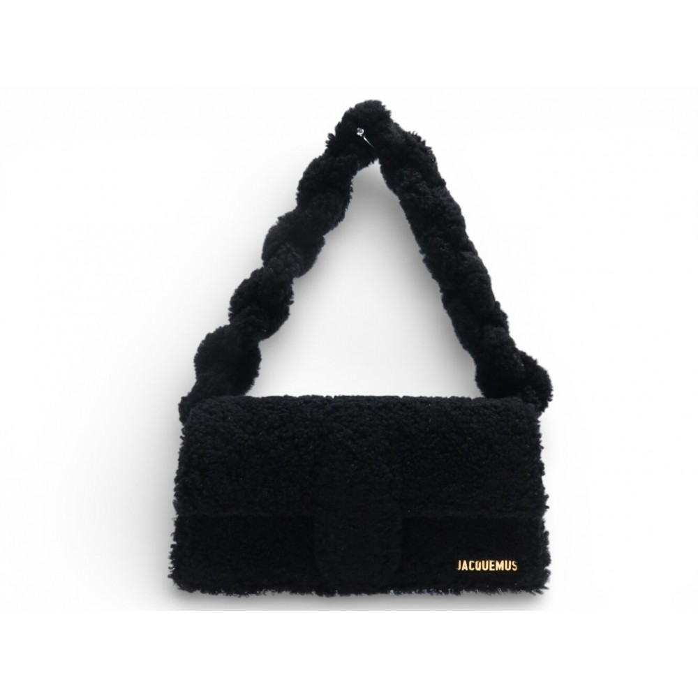 NEUF SAC A MAIN JACQUEMUS BAMBIDOU FOURRURE PEAU LAINEE NOIR BLACK FUR BAG 2210€