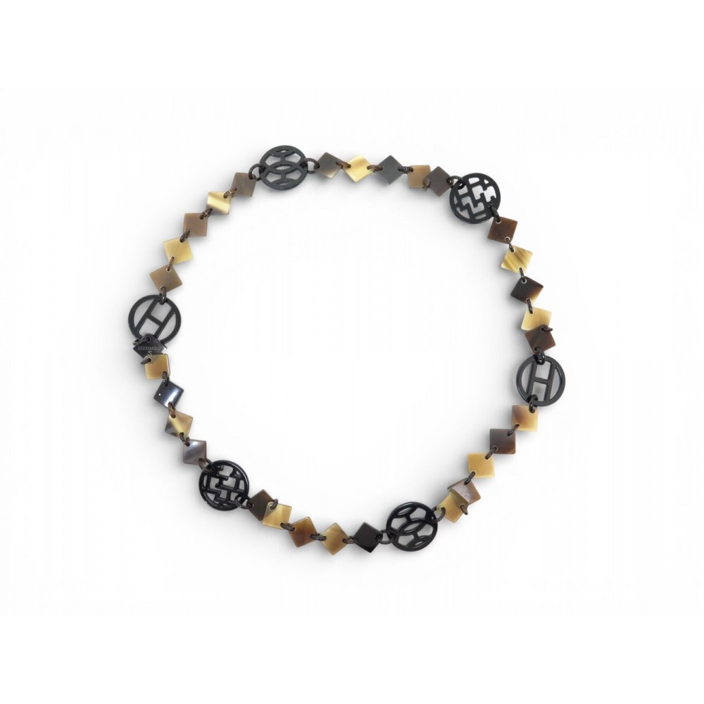 NEUF COLLIER HERMES HAVA CORNE DE BUFFLE H052582FL 70CM LAQUE NECKLACE NEW 660€