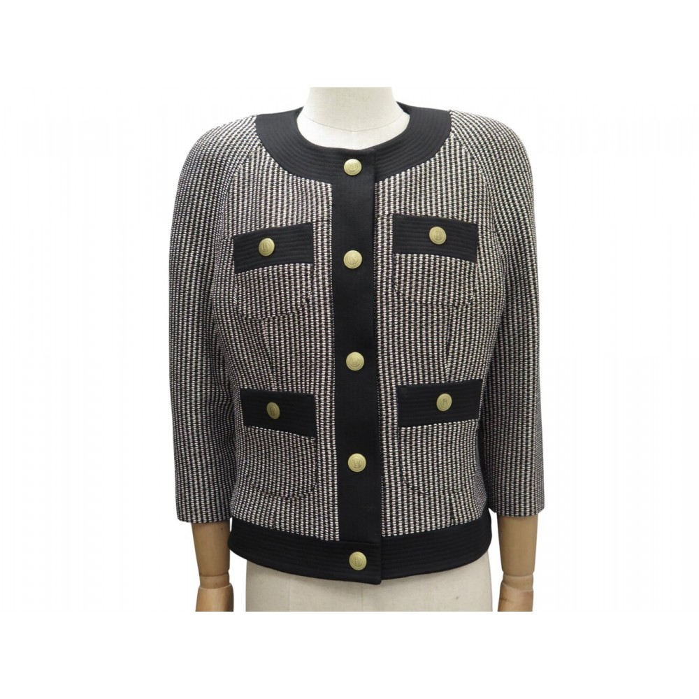 NEUF VESTE PIERRE BALMAIN EN COTON COURTE BOUTONS DORES L 42 NOIRE JACKET 2100€