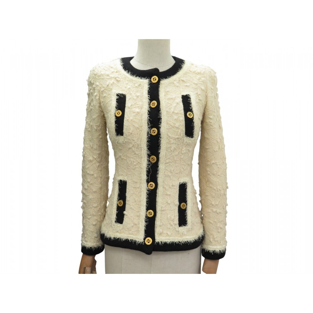 VINTAGE VESTE CHANEL P03456 1994 TAILLEUR BOUTON LOGO CC S 36 TWEED JACKET 9000€