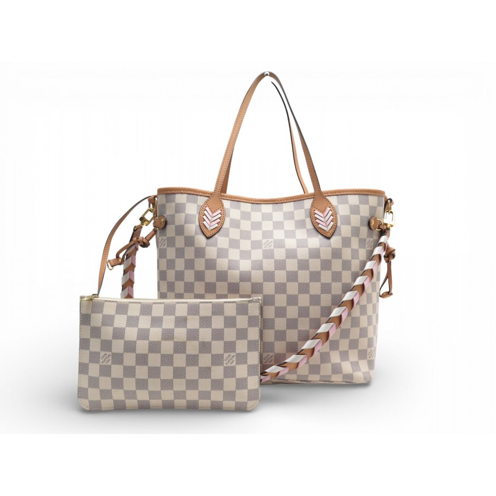 NEUF SAC A MAIN LOUIS VUITTON NEVERFULL MM DAMIER AZUR TRESSE BANDOULIERE BAG