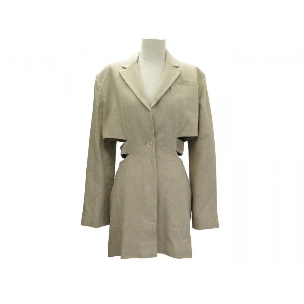 NEUF ROBE JACQUEMUS BARI BLAZER A DECOUPES M 38 EN LIN BEIGE LINEN DRESS 1200€