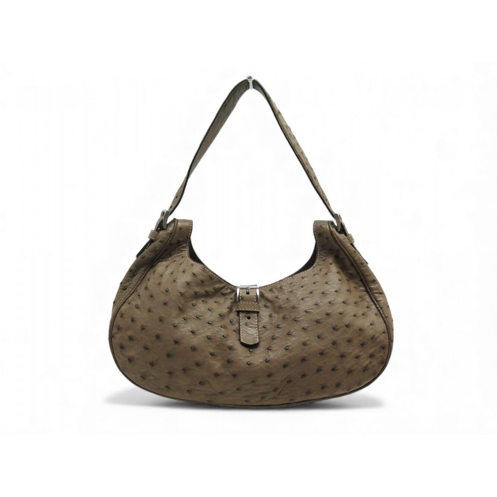 SAC A MAIN PRADA HOBO CUIR D'AUTRUCHE MARRON PORTE EPAULE HAND BAG PURSE 4500€