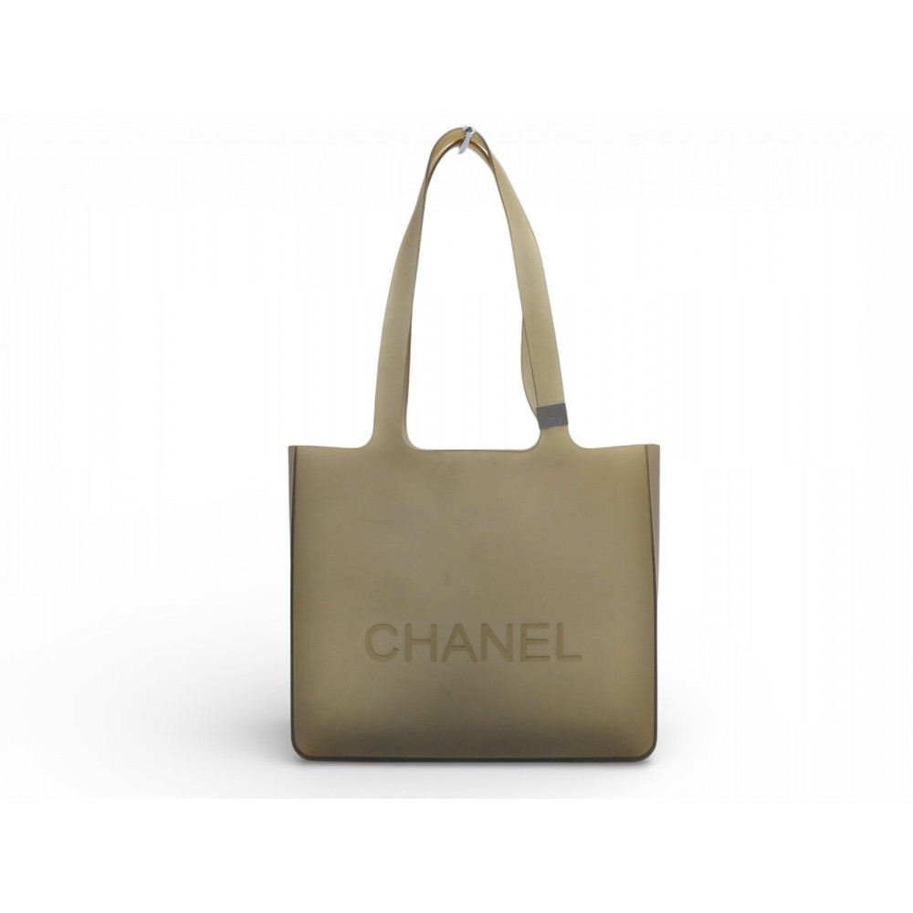 VINTAGE SAC A MAIN CHANEL JELLY CABAS CAOUTCHOUC BEIGE TRANSPARENT TOTE HAND BAG