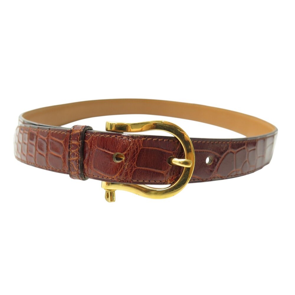 CEINTURE HERMES BOUCLE MANILLE 70 EN CUIR DE CROCODILE MARRON LEATHER BELT 3200€