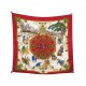 FOULARD HERMES JOIES D'HIVER METZ CARRE 90 SOIE ROUGE BROCHE JACQUARD SCARF 530€