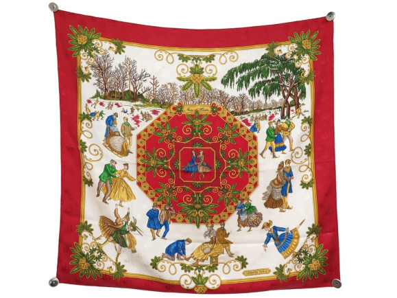foulard hermes joies d'hiver metz carre 90 soie rouge