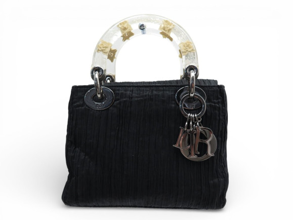 sac a main christian dior lady mini en toile noire