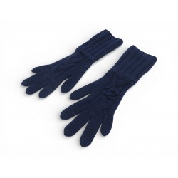 NEUF GANTS CHANEL LOGO CC EN CACHEMIRE BLEU MARINE T 7.5 CASHMERE GLOVES 590€