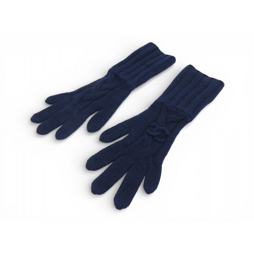 NEUF GANTS CHANEL LOGO CC EN CACHEMIRE BLEU MARINE T 7.5 CASHMERE GLOVES 590€